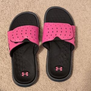 Under Armour Pink and Black Slides